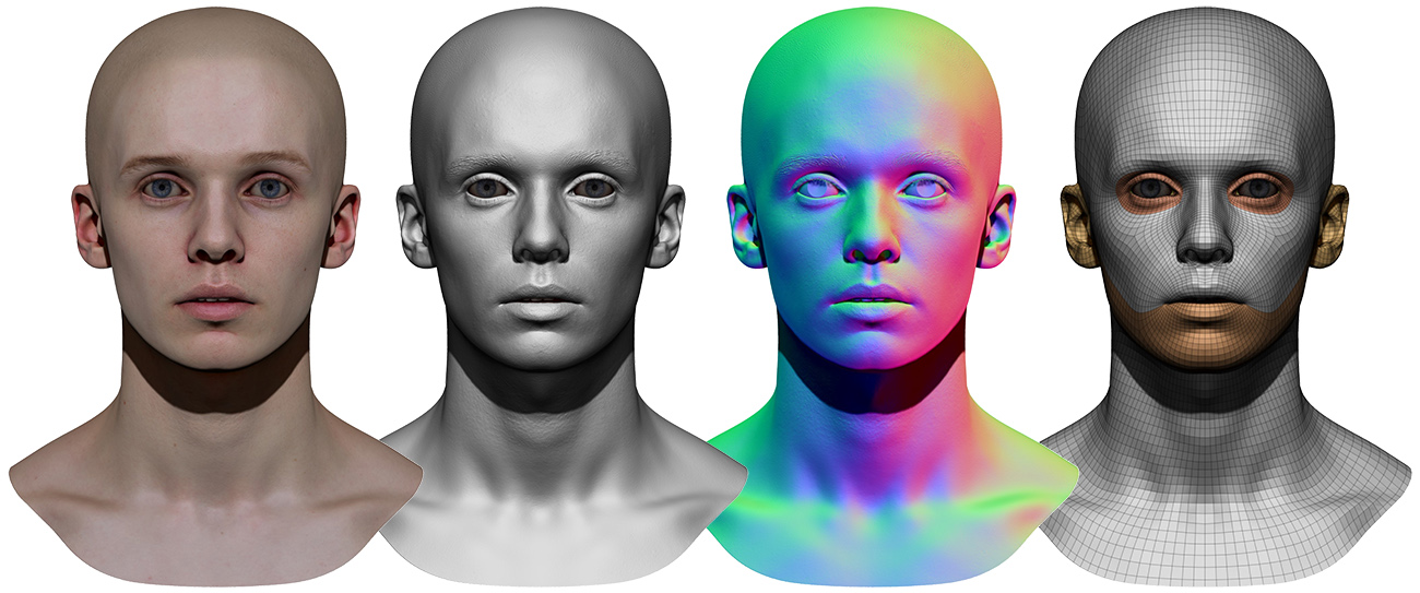 20's white male scan model in Zbrush 3D with Materials
